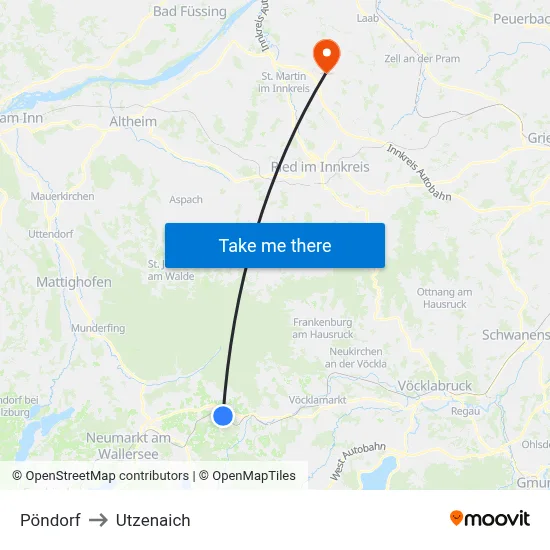 Pöndorf to Utzenaich map