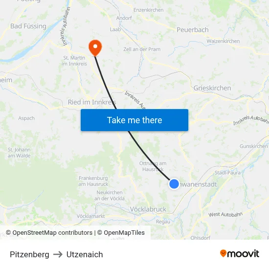 Pitzenberg to Utzenaich map
