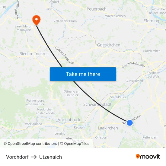 Vorchdorf to Utzenaich map