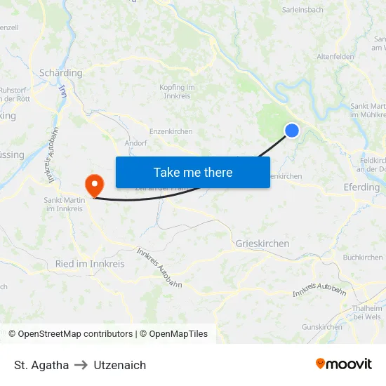 St. Agatha to Utzenaich map