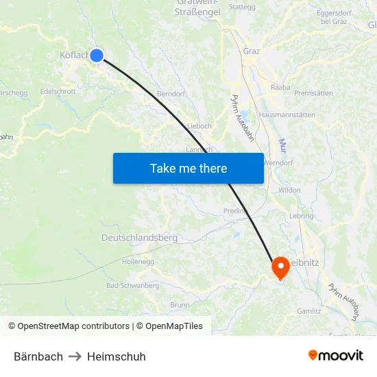 Bärnbach to Heimschuh map