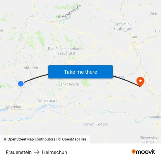Frauenstein to Heimschuh map