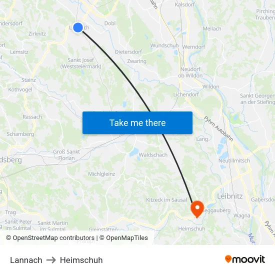 Lannach to Heimschuh map