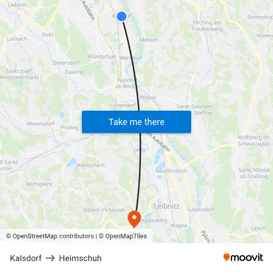 Kalsdorf to Heimschuh map