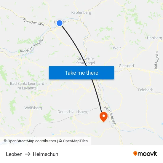 Leoben to Heimschuh map