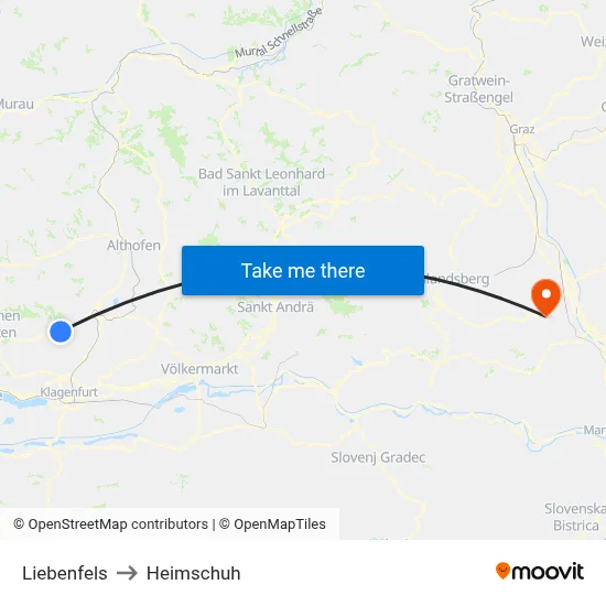Liebenfels to Heimschuh map