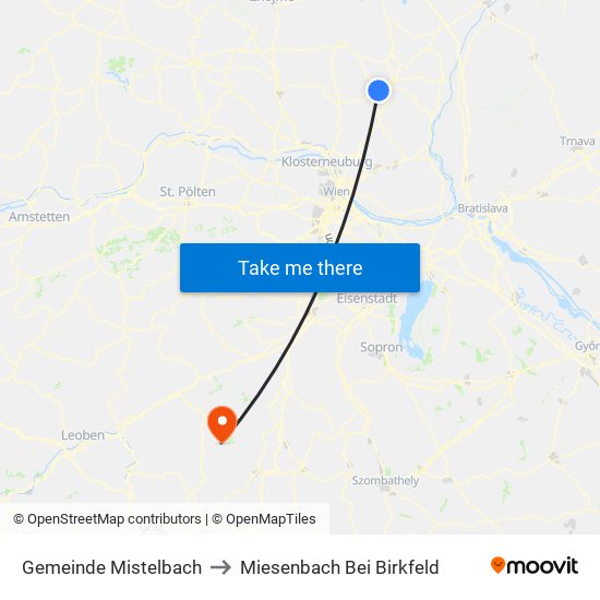 Gemeinde Mistelbach to Miesenbach Bei Birkfeld map
