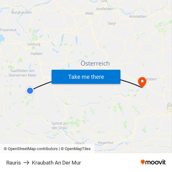 Rauris to Kraubath An Der Mur map