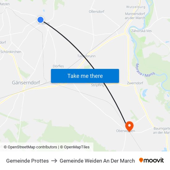Gemeinde Prottes to Gemeinde Weiden An Der March map