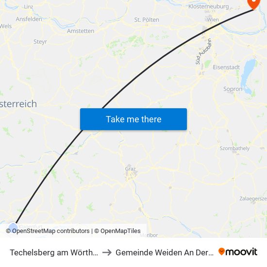 Techelsberg am Wörther See to Gemeinde Weiden An Der March map
