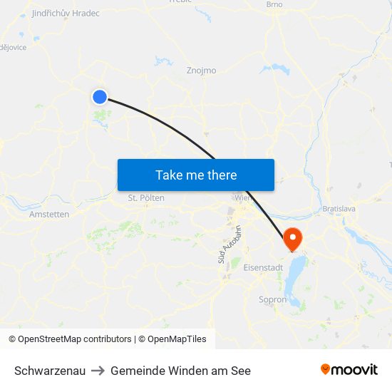 Schwarzenau to Gemeinde Winden am See map