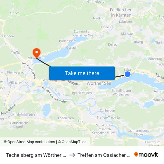 Techelsberg am Wörther See to Treffen am Ossiacher See map
