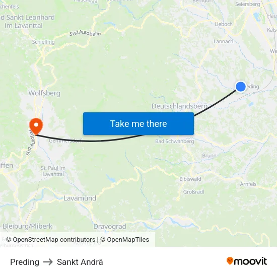 Preding to Sankt Andrä map