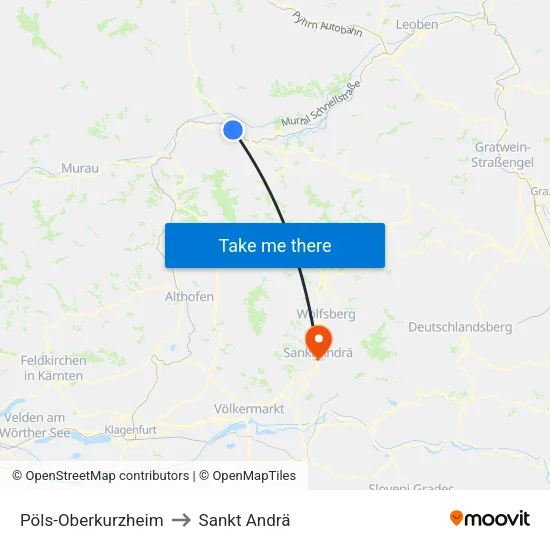 Pöls-Oberkurzheim to Sankt Andrä map