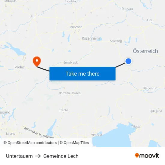 Untertauern to Gemeinde Lech map