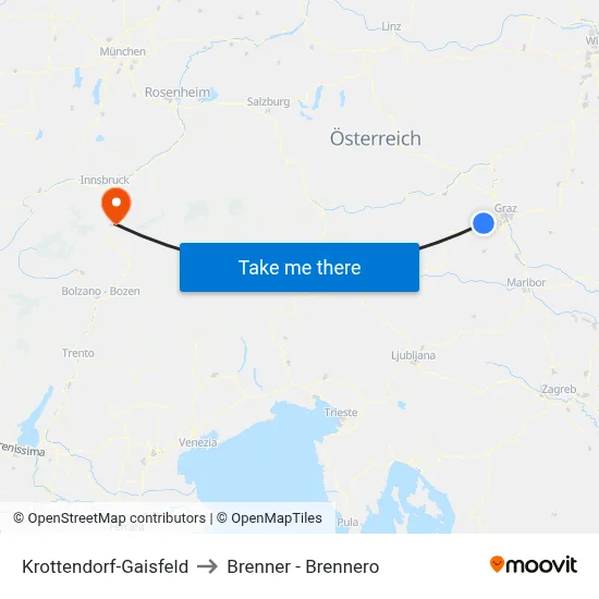 Krottendorf-Gaisfeld to Brenner - Brennero map