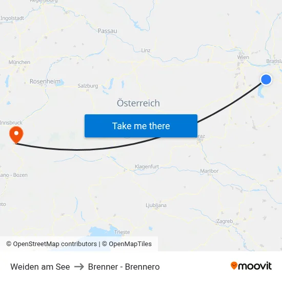 Weiden am See to Brenner - Brennero map