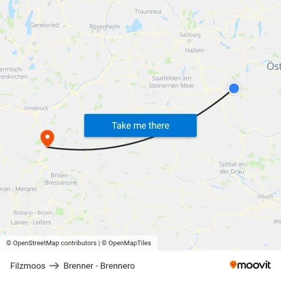 Filzmoos to Brenner - Brennero map
