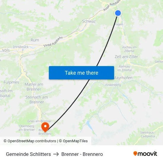 Gemeinde Schlitters to Brenner - Brennero map