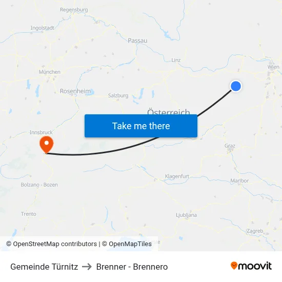 Gemeinde Türnitz to Brenner - Brennero map