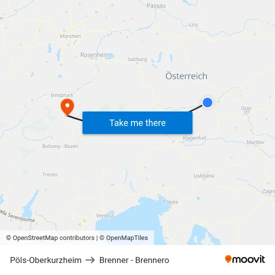 Pöls-Oberkurzheim to Brenner - Brennero map