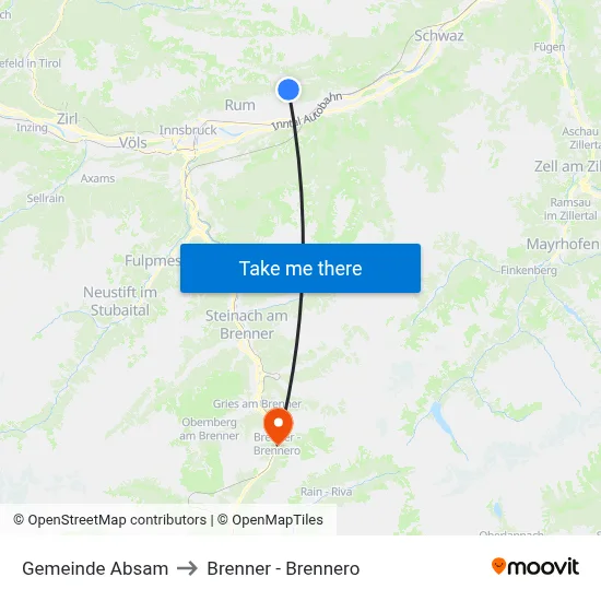 Gemeinde Absam to Brenner - Brennero map