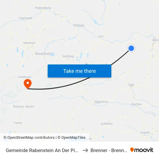 Gemeinde Rabenstein An Der Pielach to Brenner - Brennero map