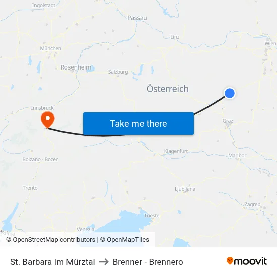 St. Barbara Im Mürztal to Brenner - Brennero map