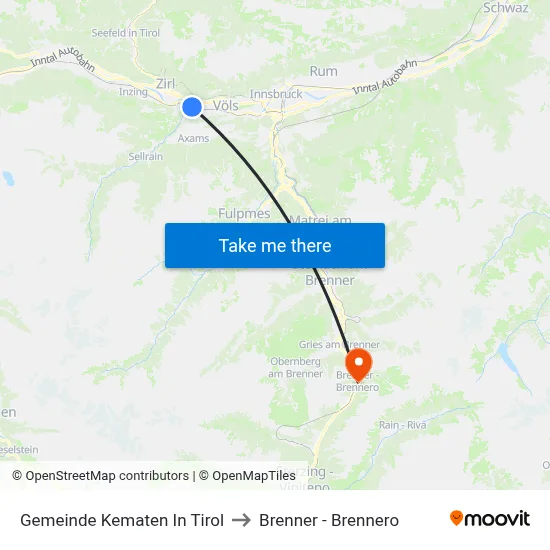 Gemeinde Kematen In Tirol to Brenner - Brennero map