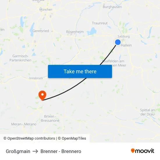 Großgmain to Brenner - Brennero map