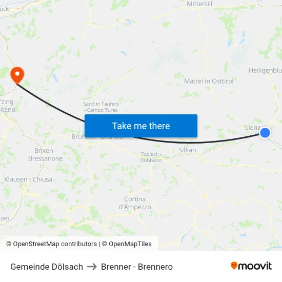Gemeinde Dölsach to Brenner - Brennero map