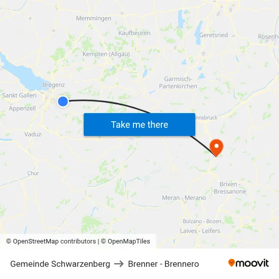 Gemeinde Schwarzenberg to Brenner - Brennero map