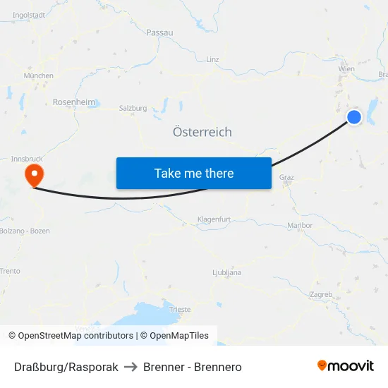 Draßburg/Rasporak to Brenner - Brennero map