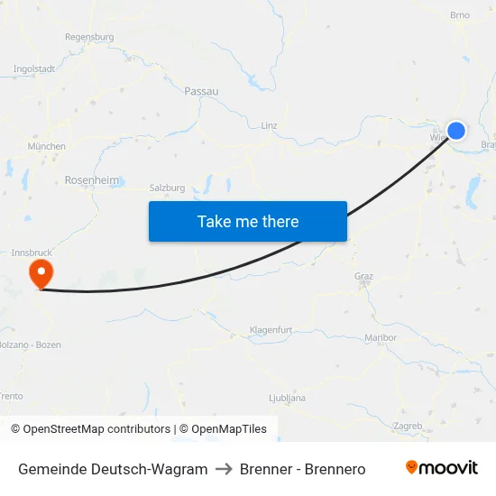 Gemeinde Deutsch-Wagram to Brenner - Brennero map