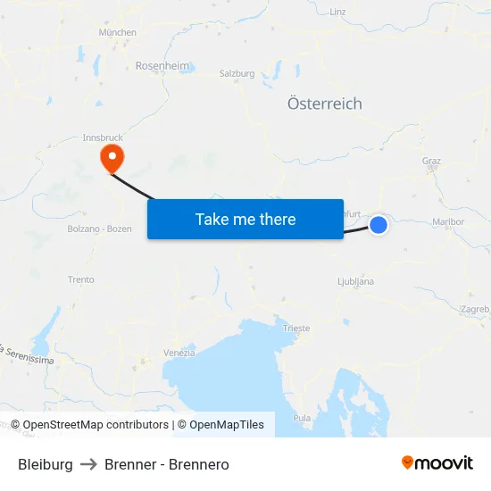 Bleiburg to Brenner - Brennero map