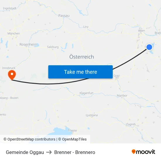 Gemeinde Oggau to Brenner - Brennero map