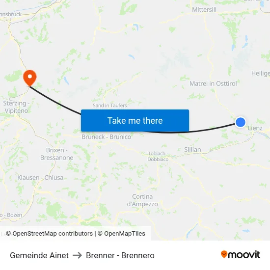 Gemeinde Ainet to Brenner - Brennero map