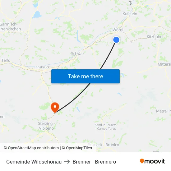 Gemeinde Wildschönau to Brenner - Brennero map