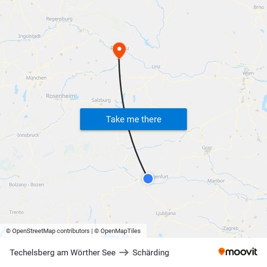 Techelsberg am Wörther See to Schärding map