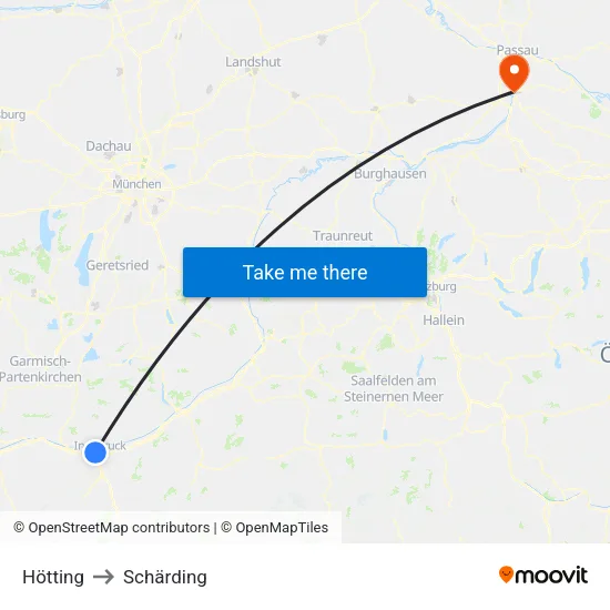 Hötting to Schärding map