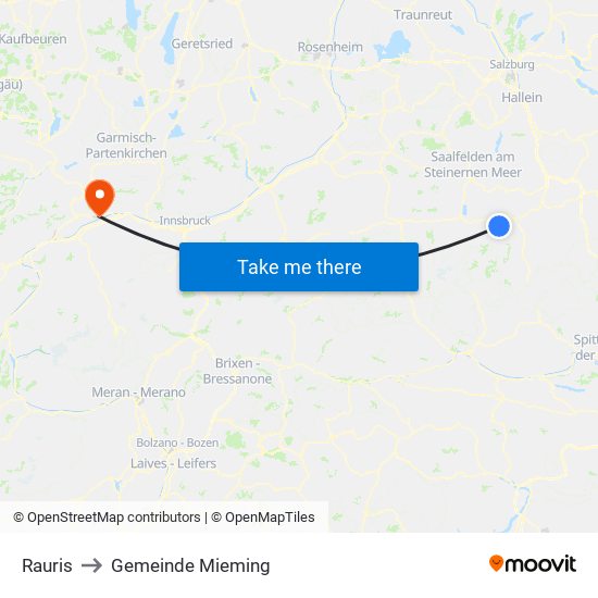 Rauris to Gemeinde Mieming map
