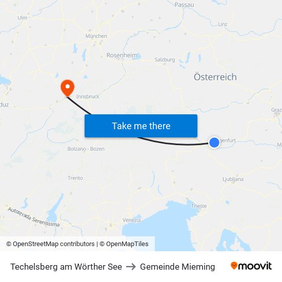 Techelsberg am Wörther See to Gemeinde Mieming map