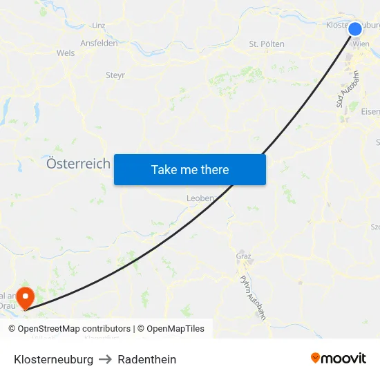 Klosterneuburg to Radenthein map