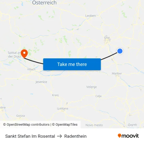 Sankt Stefan Im Rosental to Radenthein map