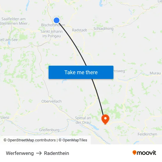 Werfenweng to Radenthein map