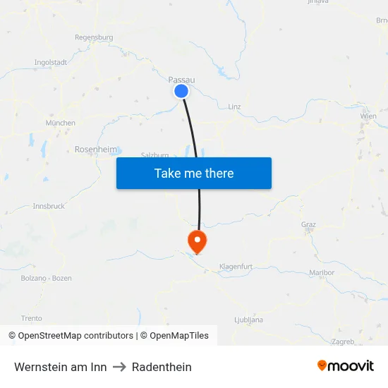 Wernstein am Inn to Radenthein map