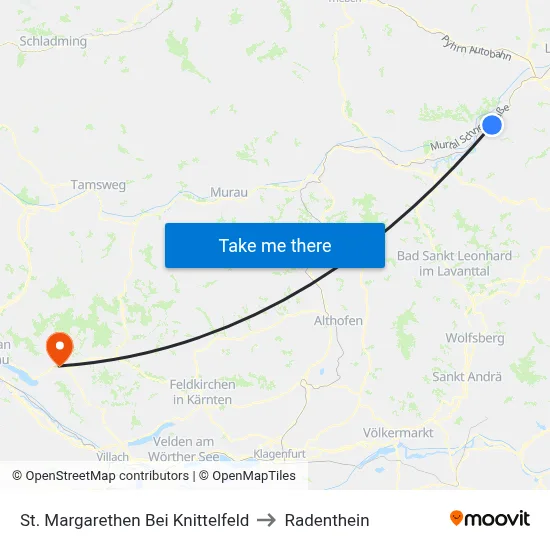 St. Margarethen Bei Knittelfeld to Radenthein map