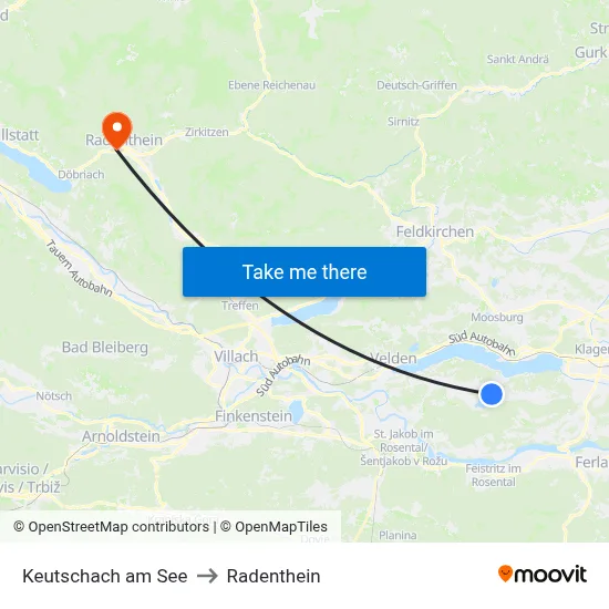 Keutschach am See to Radenthein map