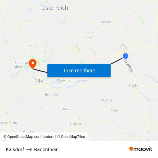 Kalsdorf to Radenthein map