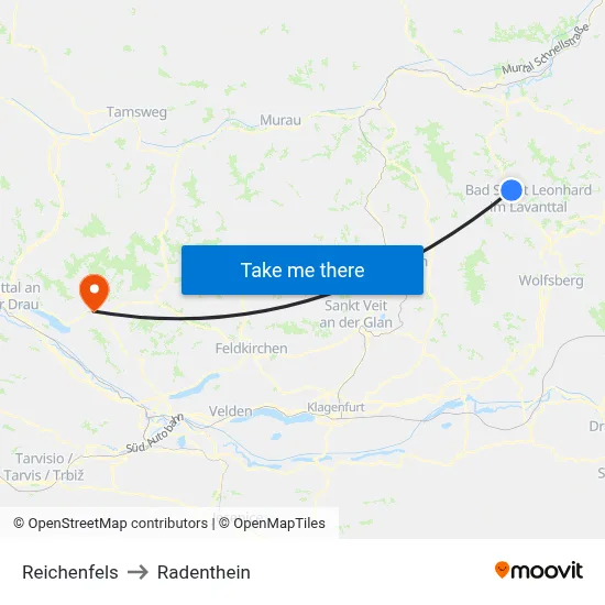 Reichenfels to Radenthein map